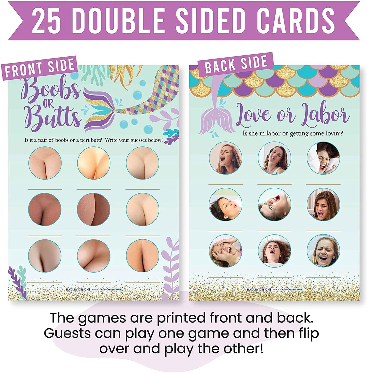 Mermaid Boobs or Baby Butts | Set of 25 | Love or Labor | Baby Shower Games