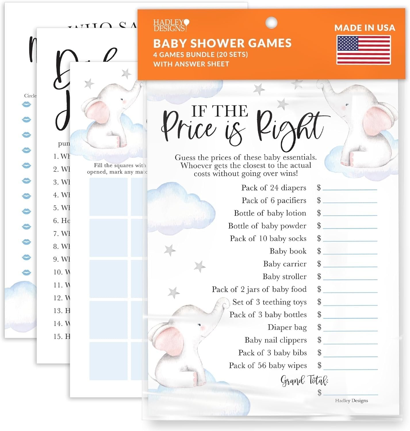 The Price is Right, Bingo, Who Said it, Dad Jokes Games | Set of 40 | Baby Shower Games
