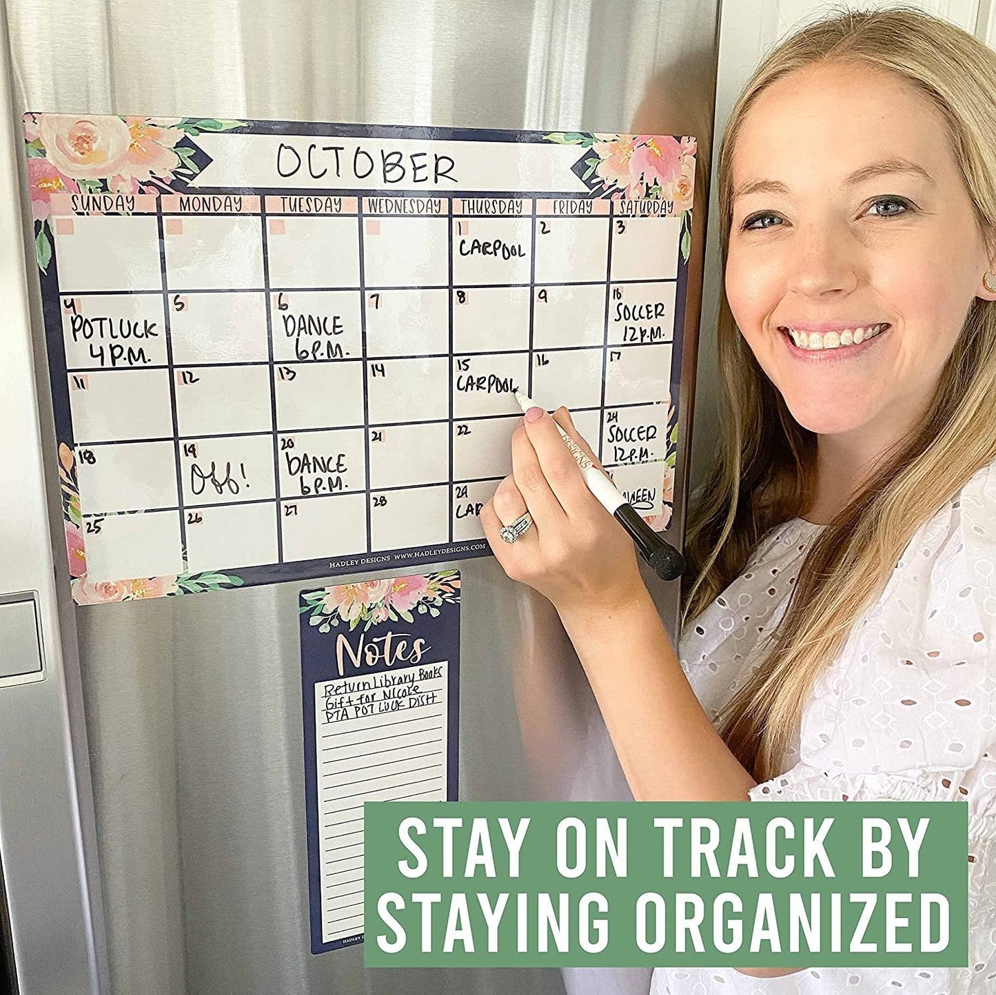 Navy Floral Magnetic Calendar | Dry-Erase | Calendars & Planners