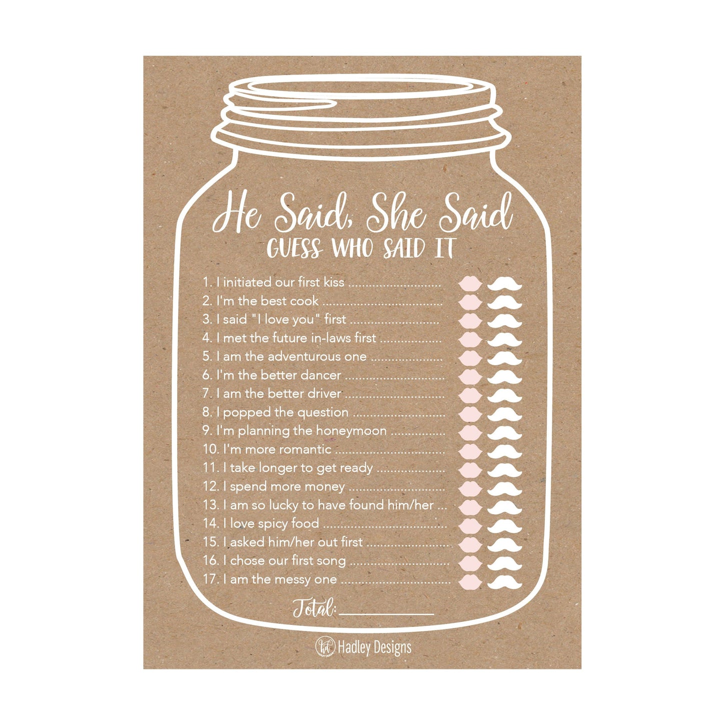 He Said She Said Bridal Shower Games | Set of 25 | Cards & Party