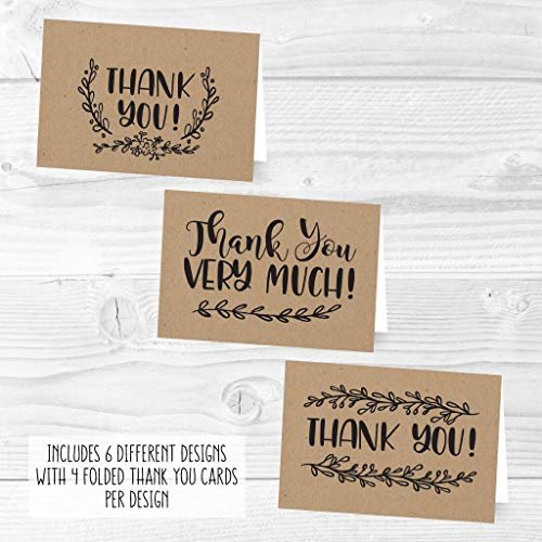 Kraft Folded Thank You Cards | Set of 24 | General