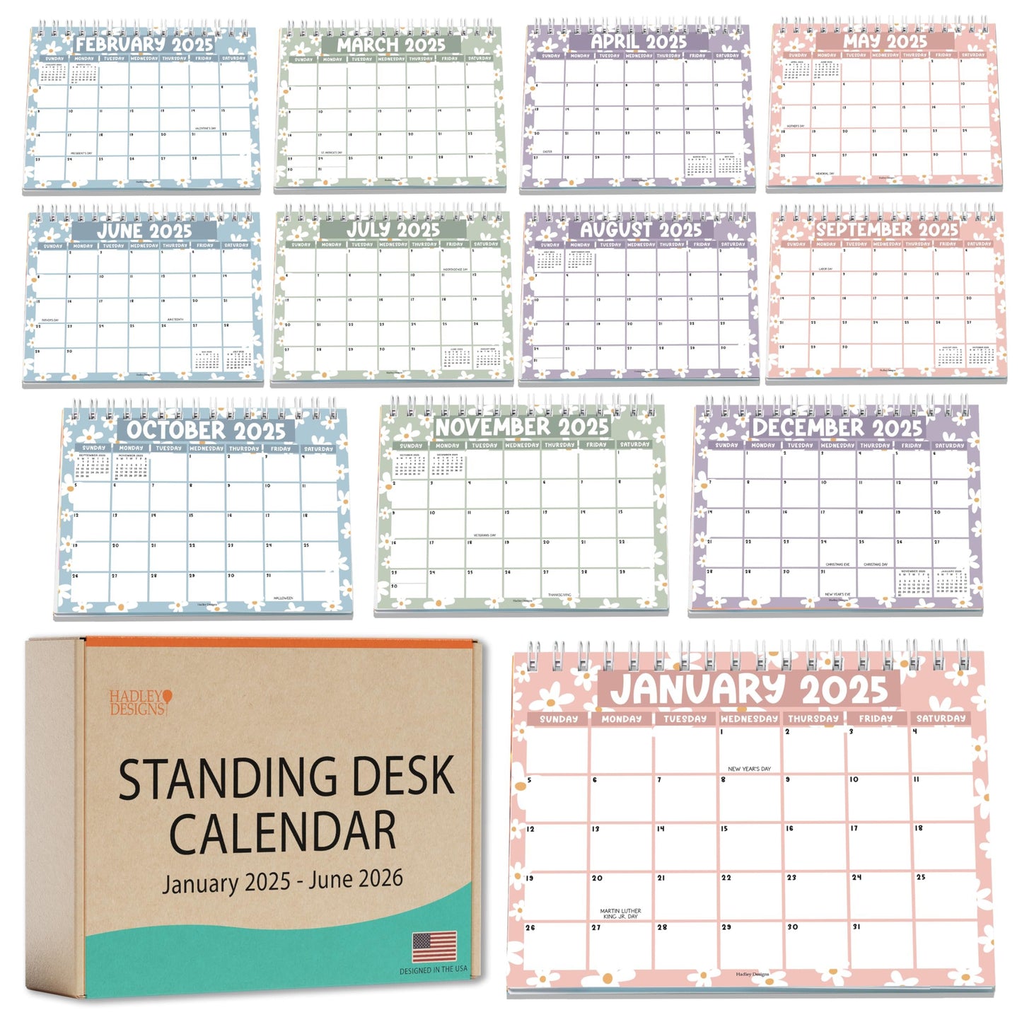 Daisy Small Desk Calendar | 2025-2026 | Standing Flip Calendar