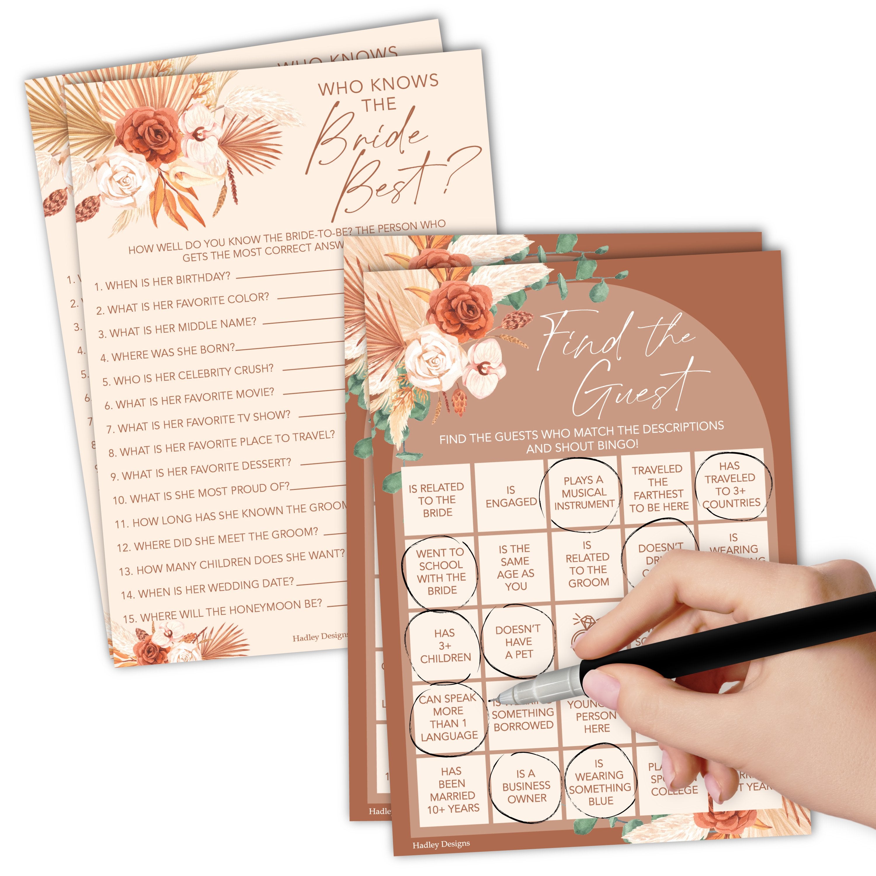 Who Knows The Bride Best | Find The Guest | Set of 20 | Bridal Shower Games