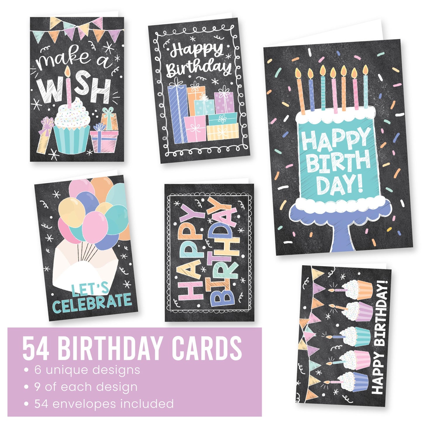 Doodle Chalk Folded Birthday Cards | Set of 54 | Cards & Party