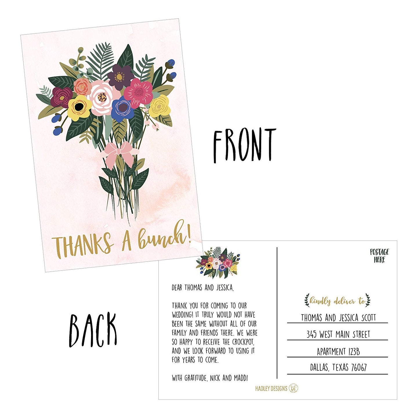 50 4x6 Watercolor Floral Thank You Postcards Bulk, Modern Cute Boho Flower Blank Thanks Note Card Stationery For Wedding Bridesmaid Bridal or Baby Shower, Teachers, Appreciation, Religious, Business