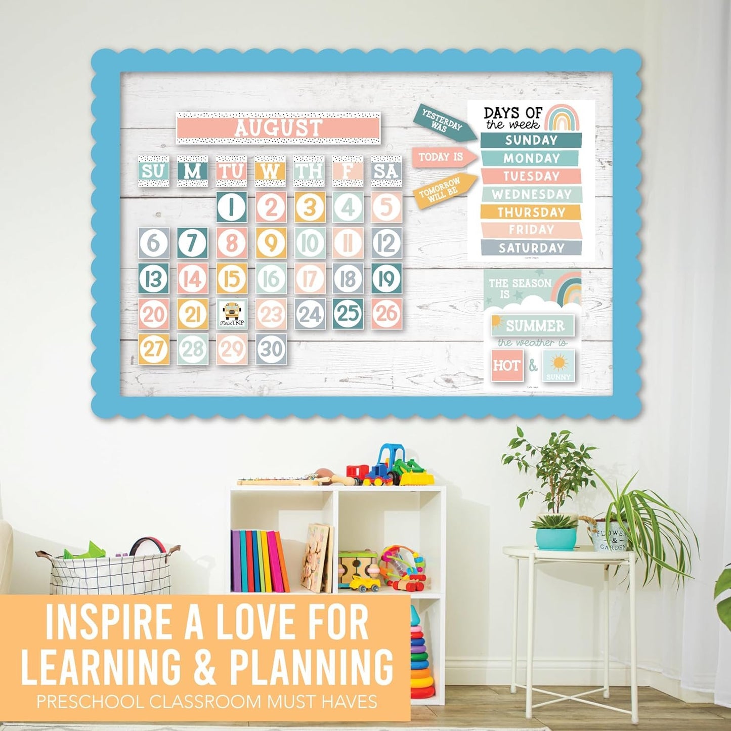 Boho Classroom Calendar Set Bulletin Board - Bulletin Board Calendar For Classroom Elementary, Teacher Calendar Bulletin Board Sets, Preschool Calendar For Classroom, School Calendar For Classroom