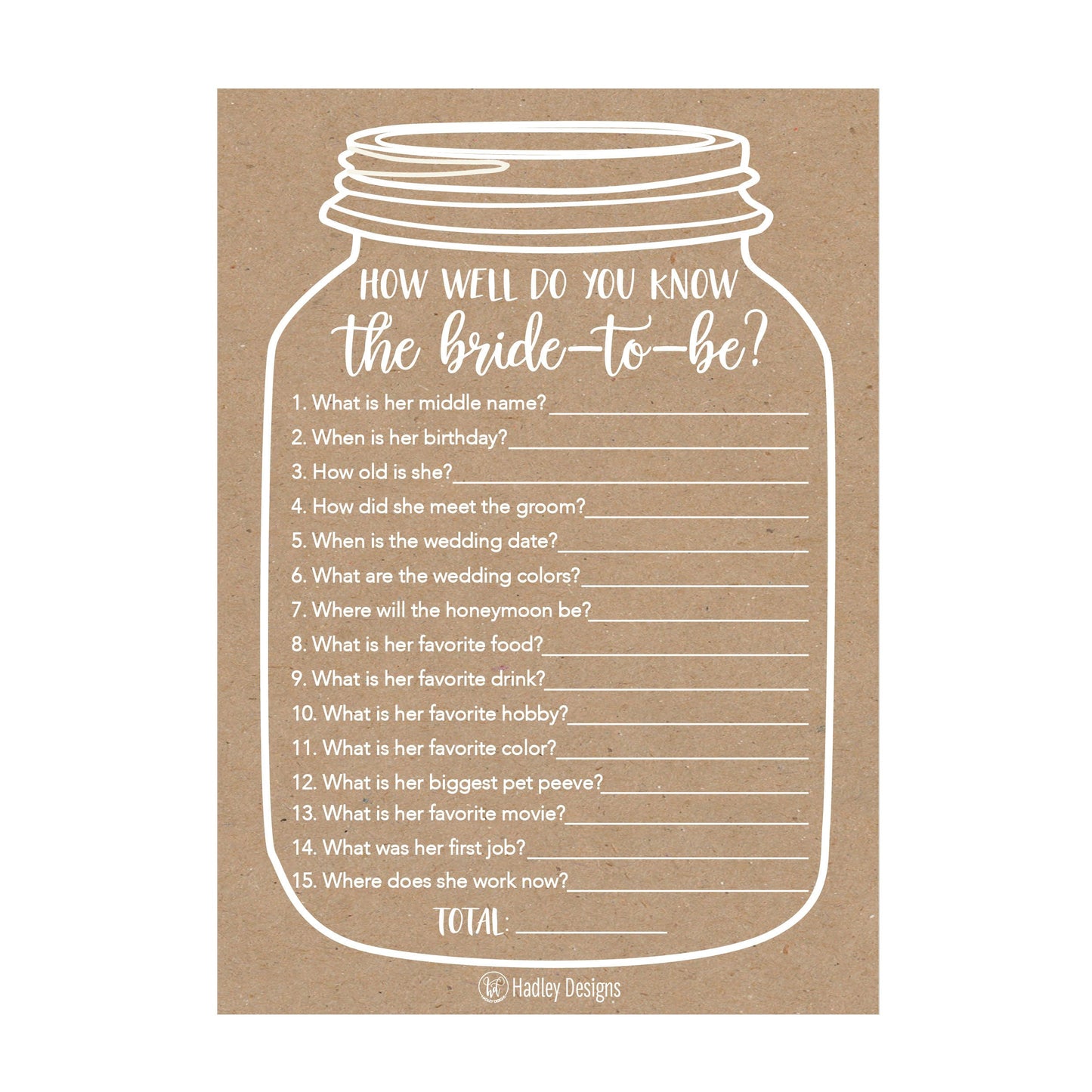 How Well Do You Know the Bride | Set of 25 | Bridal Shower Games