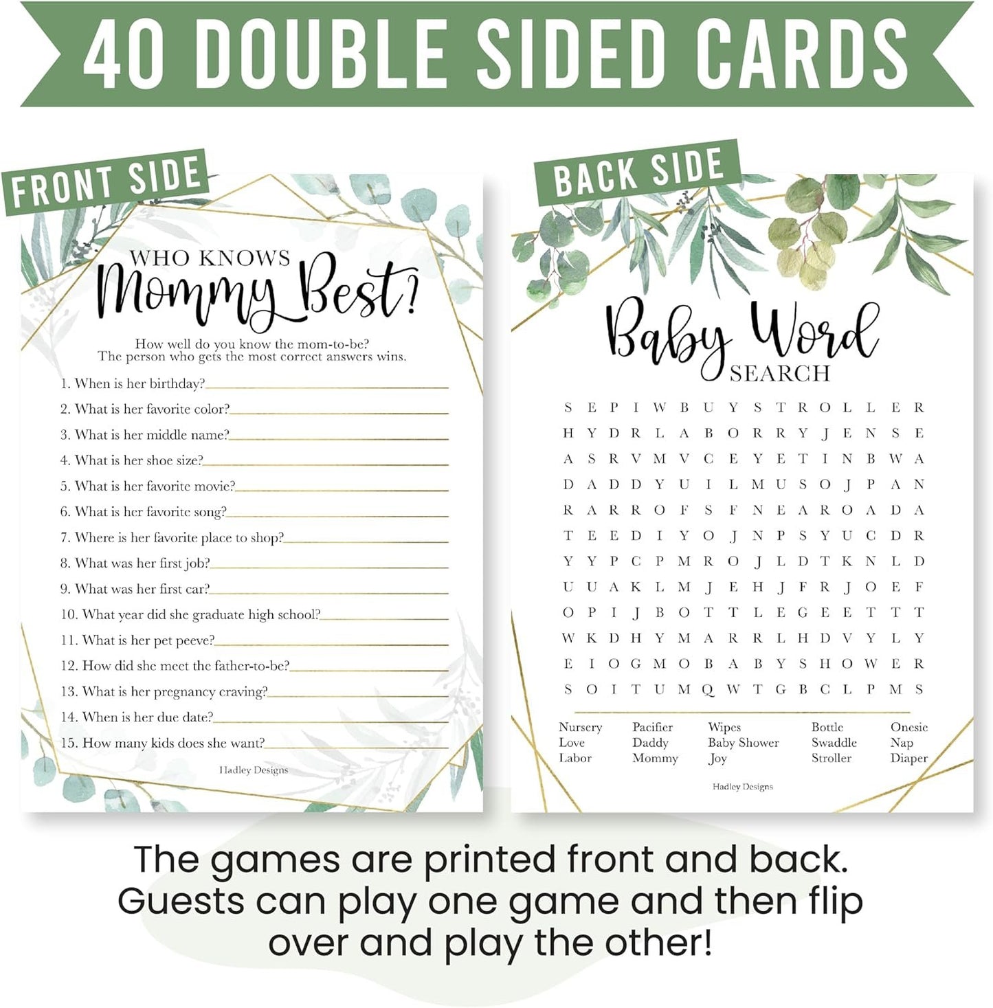 40 Greenery Baby Shower Games Gender Neutral - Baby Girl Baby Shower Bingo Game Girl, Who Knows Mommy Best Baby Shower Game, Boy Baby Shower Word Search Game, Advice Cards Baby Shower Mad Libs Game