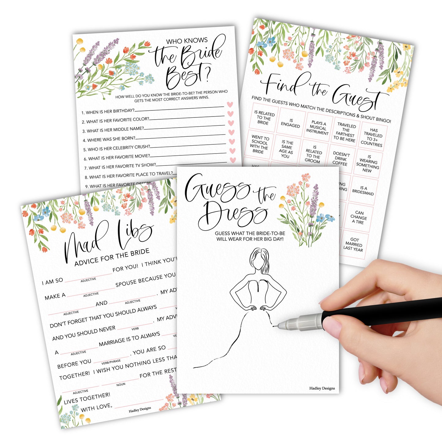 Mad Libs, Guess the Dress, Who Knows the Bride, and Find the Guest Games | Set of 40 | Bridal Shower Games