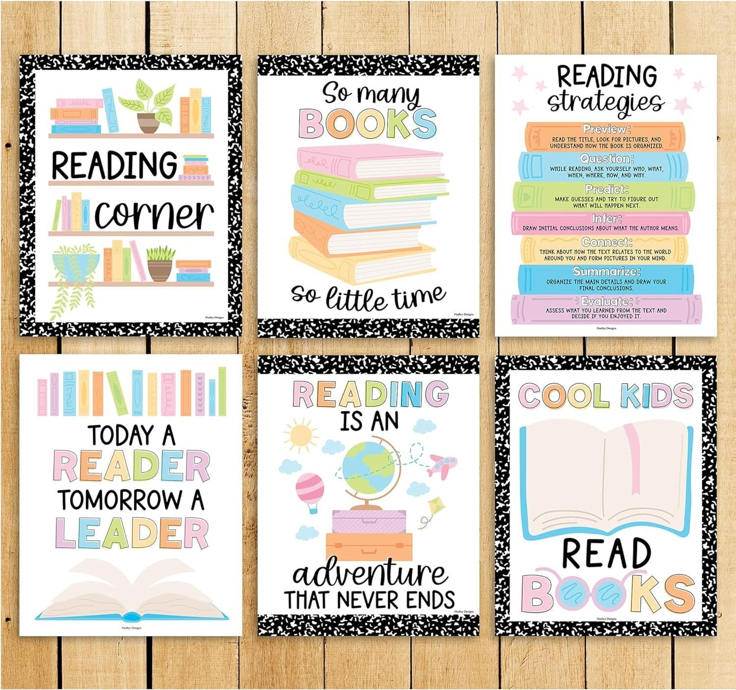 Composition Notebook Reading Motivational Posters | Set of 6 | Motivational Posters