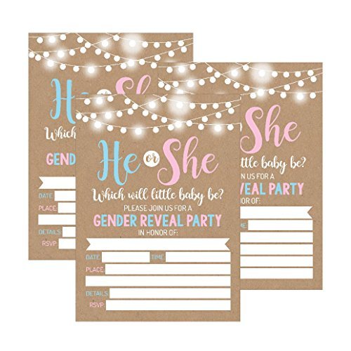 Gender Reveal Party Invitations | Set of 25 | Cards & Party
