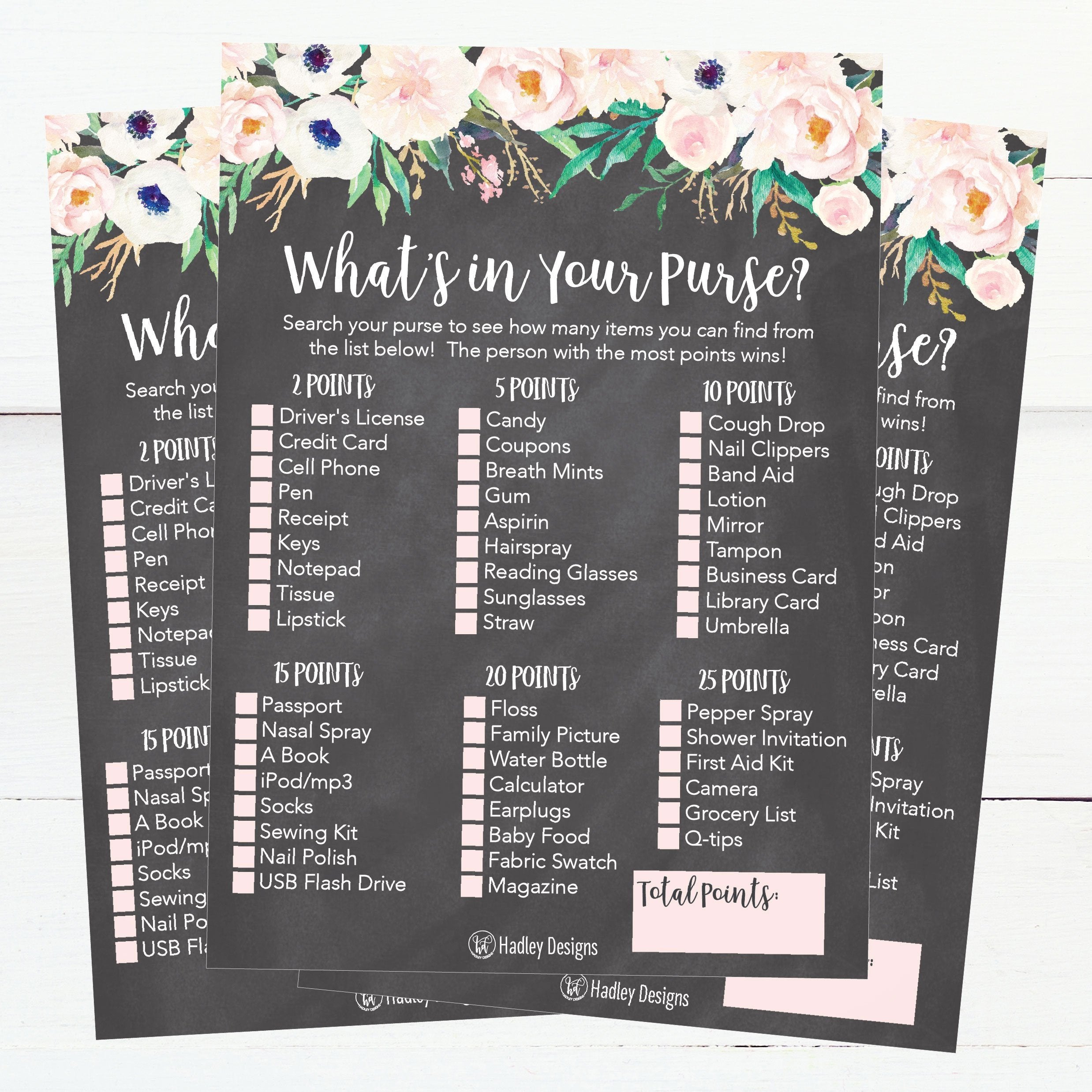What's In Your Purse Bridal Bridal Shower Game | Set of 25 | Wedding Supplies