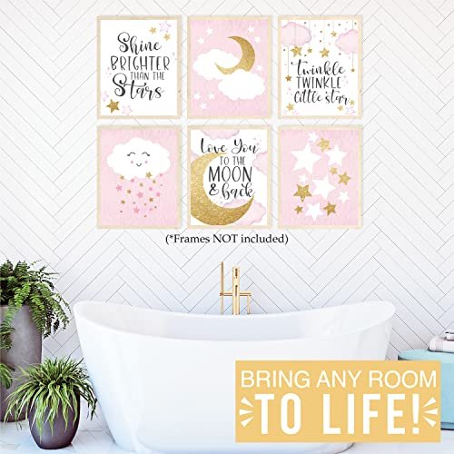 Pink and Gold Children's Wall Art | Set of 6 | Nursery Decor