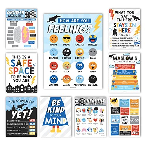 Superhero Mental Health Posters | Set of 9 | Classroom Decor