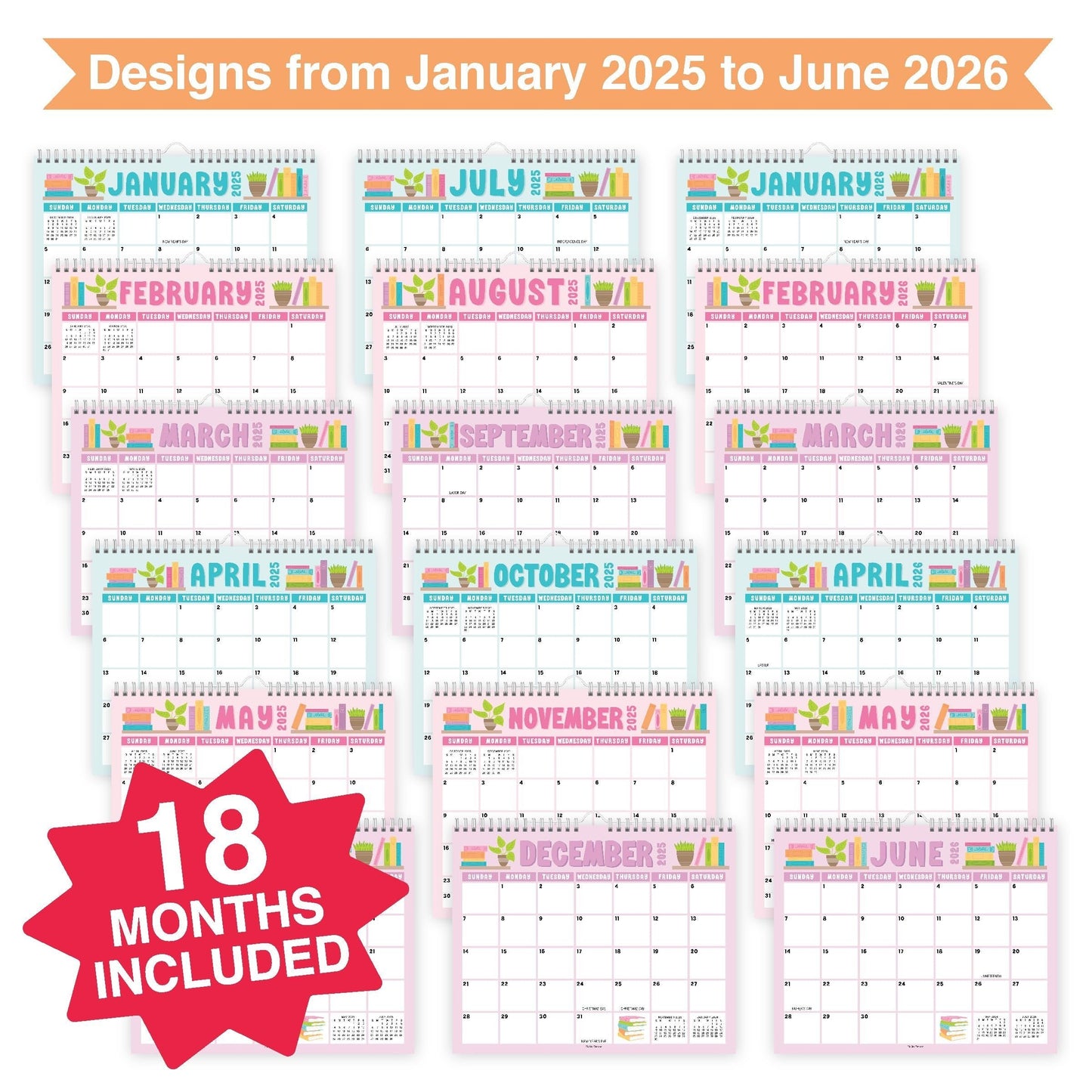 Book Large Wall Calendar | 2025-2026 | 18 Month | Home & Office