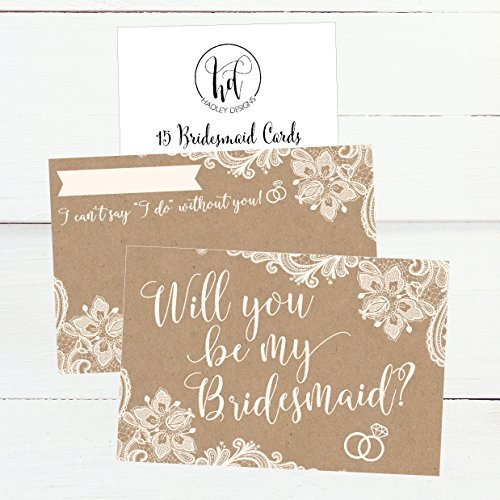 Kraft Lace Bridesmaid Proposal Cards | Set of 15 | Wedding Supplies