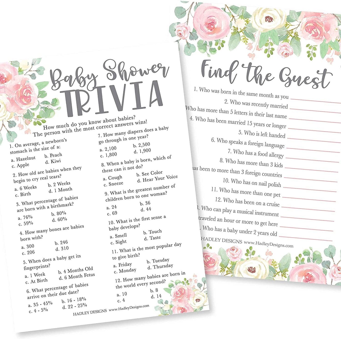 Trivia & Find the Guest Games | Set of 25 | Baby Shower Games