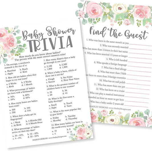 Trivia & Find the Guest Games | Set of 25 | Baby Shower Games