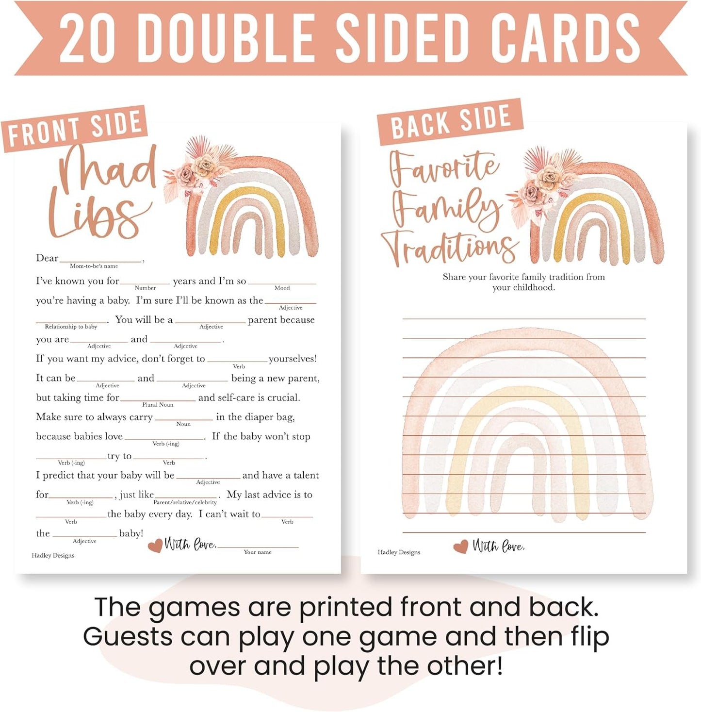 20 Boho Baby Shower Games For Girl - Hilarious Baby Shower Games Girl, Advice Cards Baby Shower Mad Libs Game Funny, Family Tradition Cards For Baby Shower, Baby Girl Baby Shower Games Funny