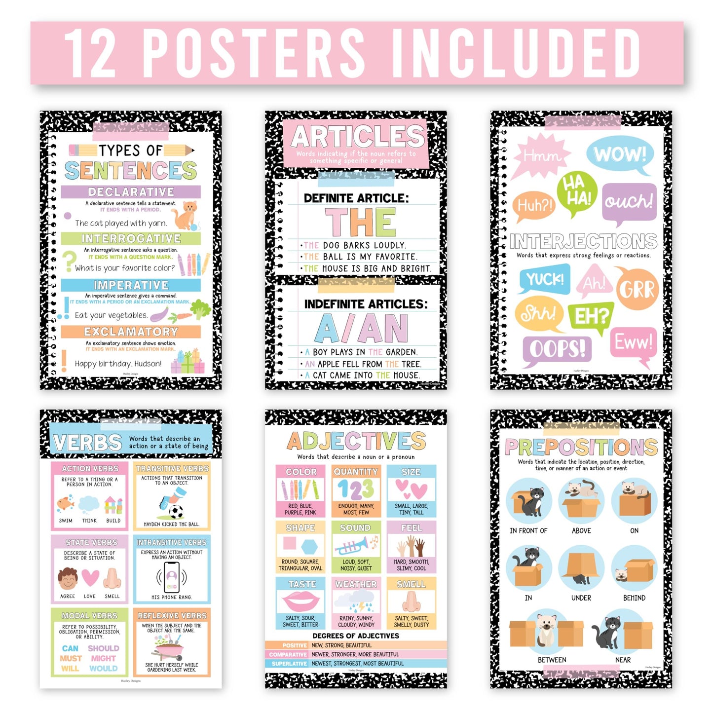 Parts of Speech Posters | Set of 12 | Educational Posters