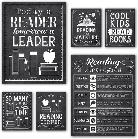 Black & White Chalk Reading Motivational Posters | Set of 6 | Motivational Posters