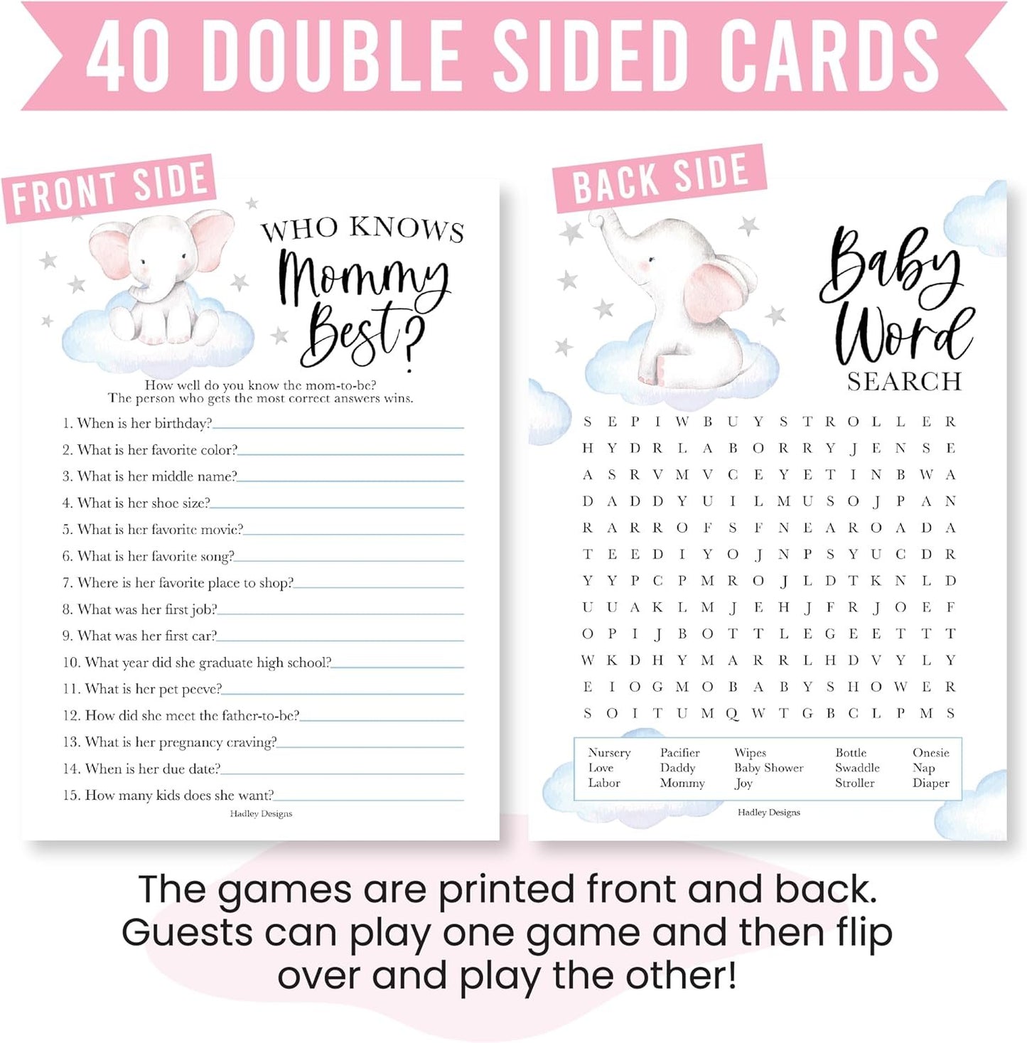 40 Elephant Baby Shower Games Boy - Baby Games For Baby Shower Bingo Games Boy, Who Knows Mommy Best Baby Shower Game, Baby Boy Baby Shower Word Search Game, Advice Cards Baby Shower Mad Libs Game