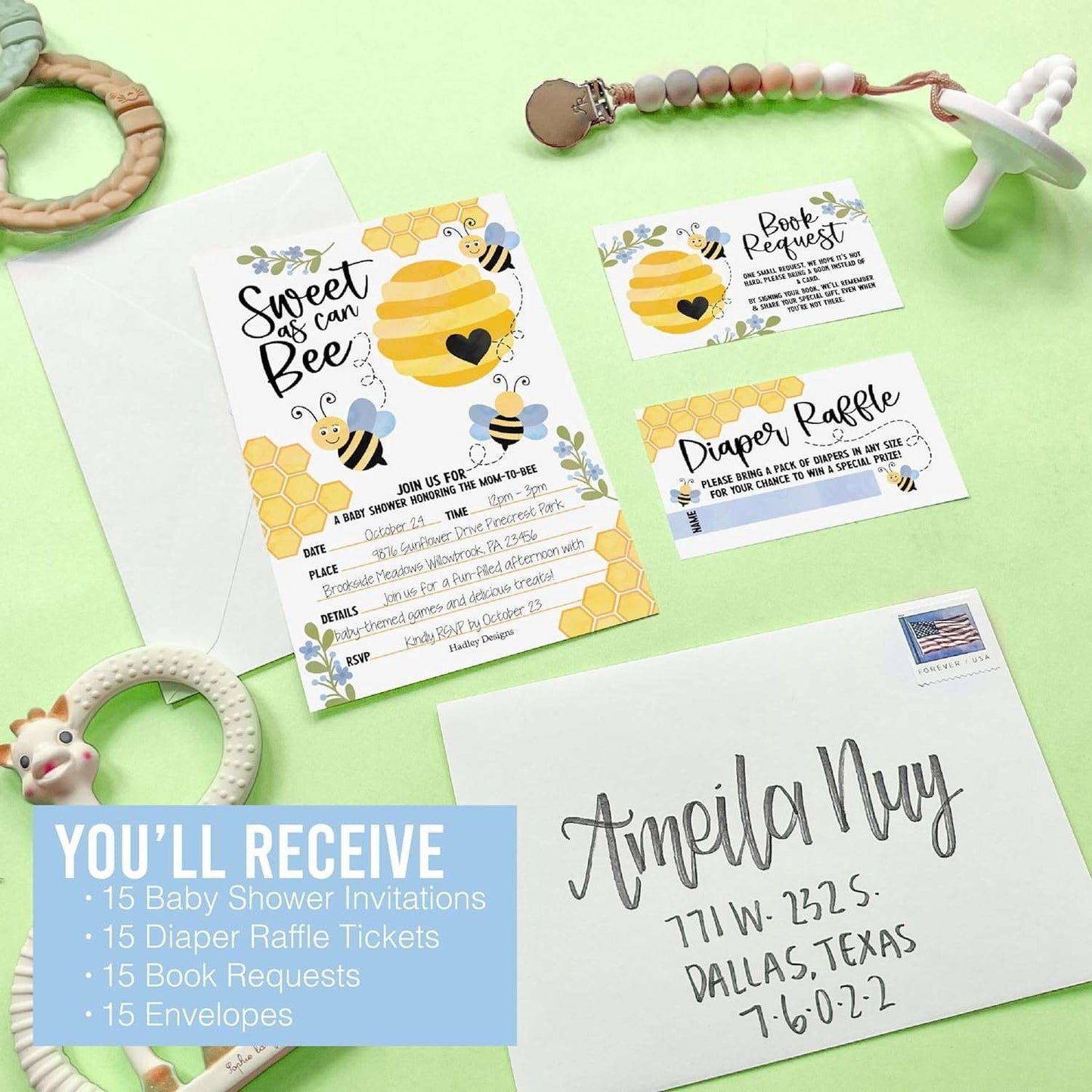 15 Bee Baby Shower Invitations Gender Neutral - Baby Shower Invitations For Girl, Boy Baby Shower Invites For Boy, Baby Boy Shower Invitations, Baby Girl Baby Shower Invitations With Envelopes