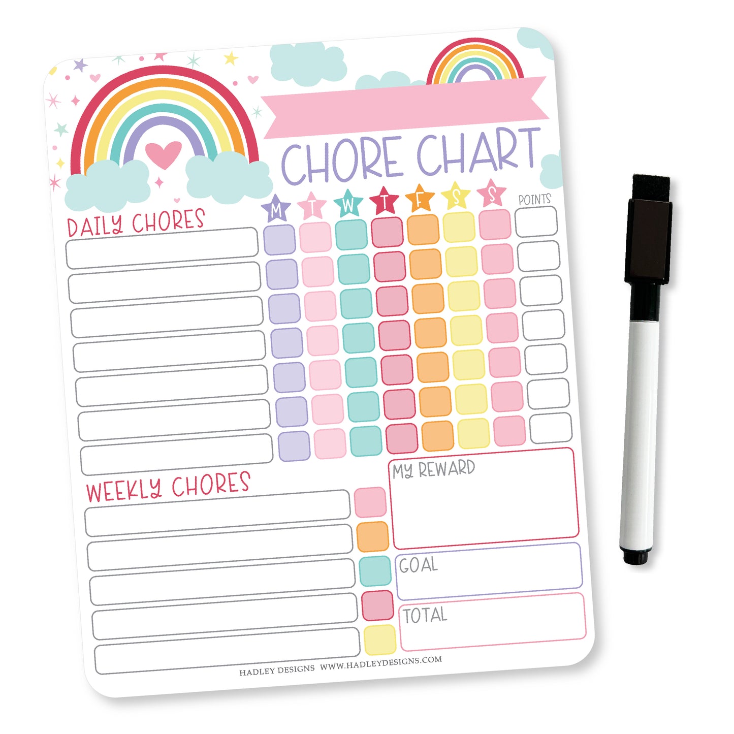 Colorful Rainbow Kids Chore Chart, Reward Sticker Charts and Day and Night Routine Chart Bundle