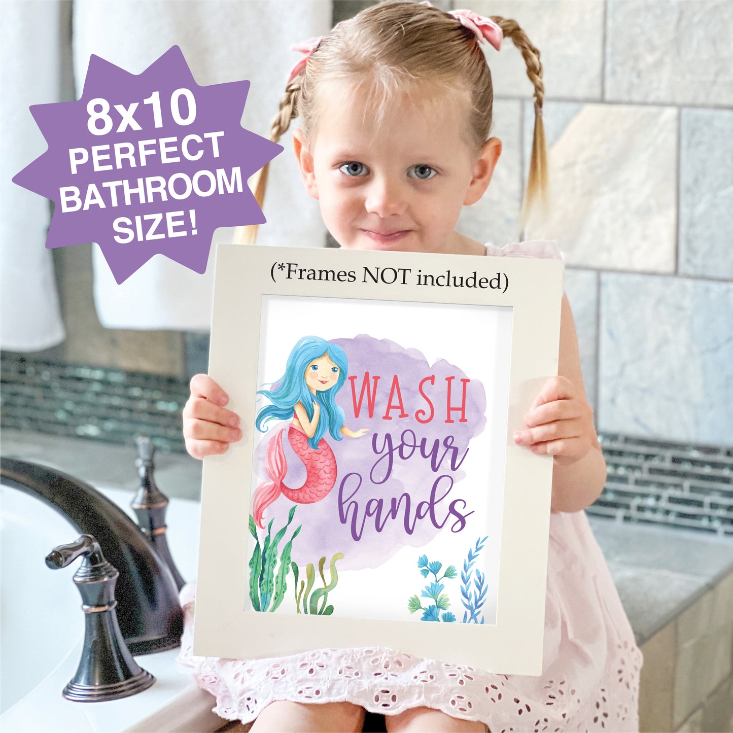 10 Mermaid Potty Training Charts & 6 Under the Sea Bathroom Wall Art Decor Prints