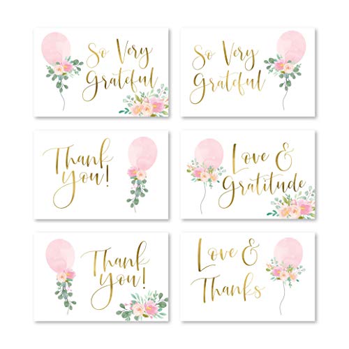 Pink Balloon Folded Thank You Cards