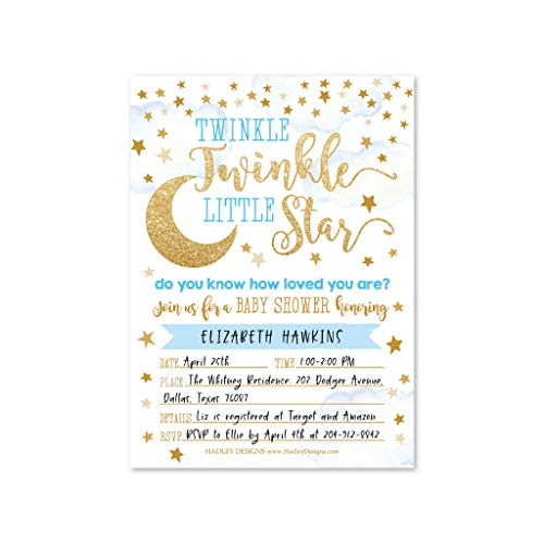 Blue Twinkle Twinkle Baby Shower Invitation