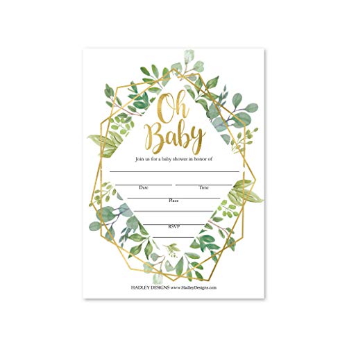 Geo Greenery Baby Shower Invitation