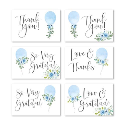 Blue Balloon Folded Thank You Cards