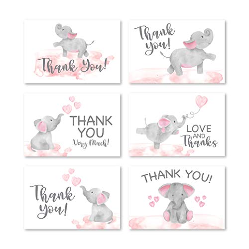 Pink Elephant Folded Thank You Cards