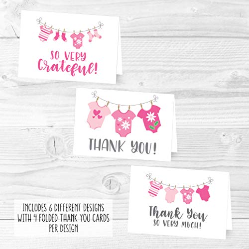 Pink Clothesline Folded Thank You Cards