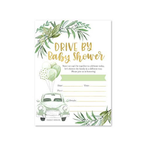 Greenery Drive By Baby Shower Invitation