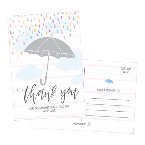 Umbrella Doodle Baby Shower Thank You Postcard