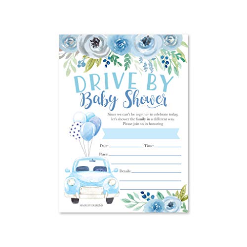 Blue Drive By Baby Shower Invitation