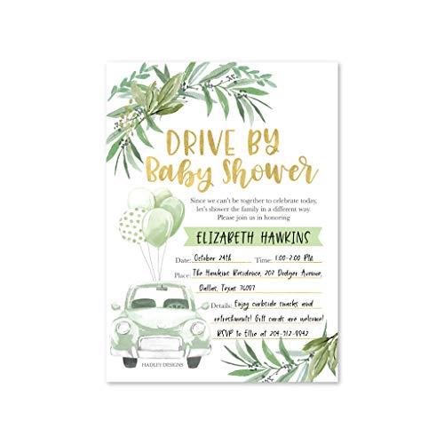 Greenery Drive By Baby Shower Invitation