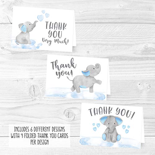 Blue Elephant Folded Thank You Cards