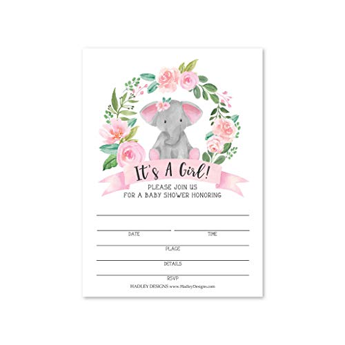 Pink Elephant Baby Shower Invitation