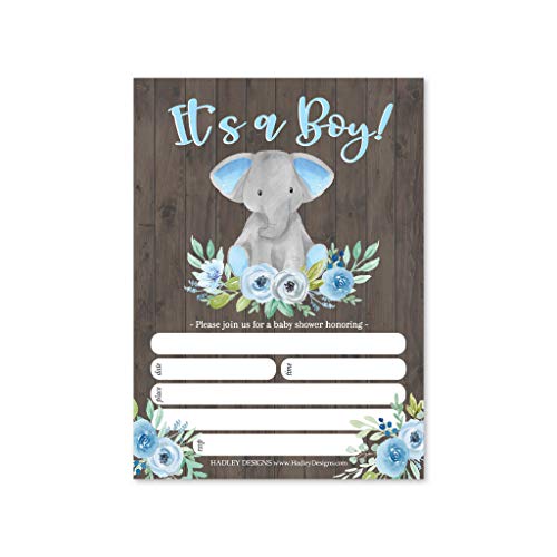 Blue Elephant Baby Shower Invitation