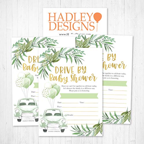 Greenery Drive By Baby Shower Invitation