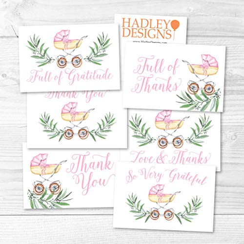 Pink Baby Carriage Folded Thank You Cards