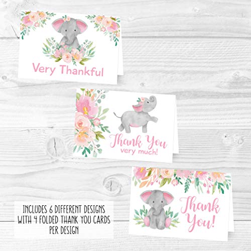 Pink Elephant Folded Thank You Cards