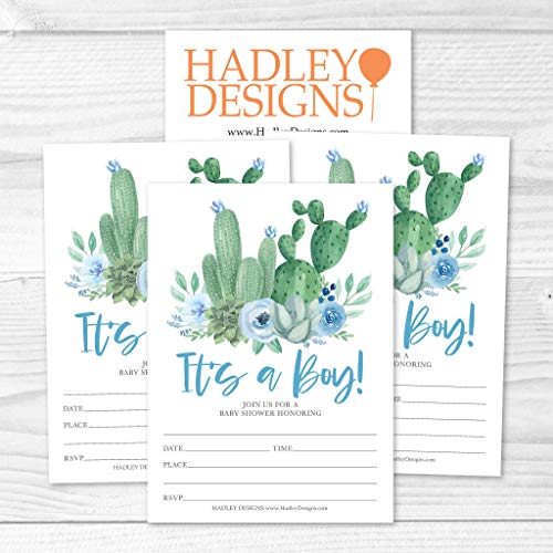 Blue Cactus Baby Shower Invitation