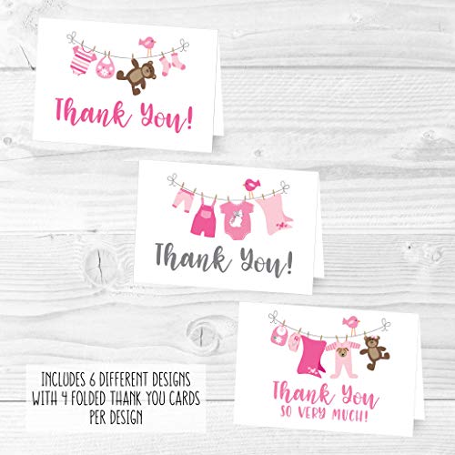 Pink Clothesline Folded Thank You Cards