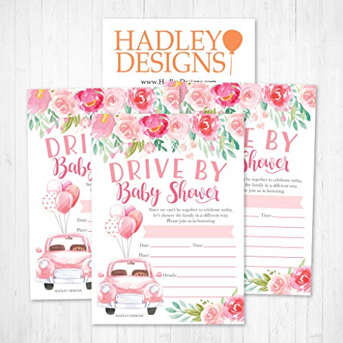 Floral Drive By Baby Shower Invitation
