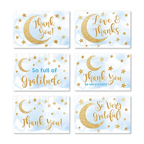 Blue Moon & Stars Folded Thank You Cards
