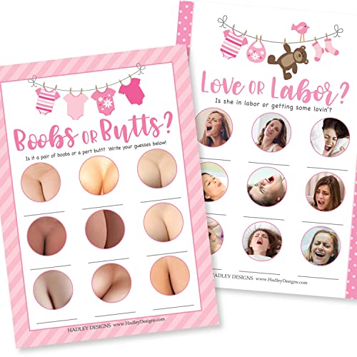 Pink Clothesline Boobs or Baby  Butts | Set of 25 | Love or Labor | Baby Shower Games